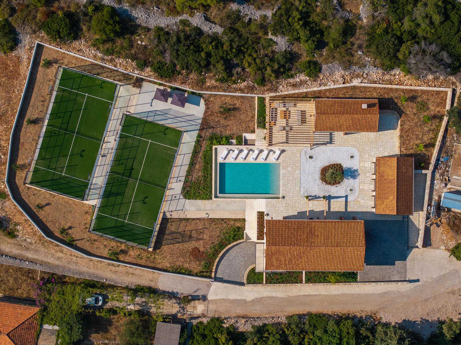 Overhead view of padel courts